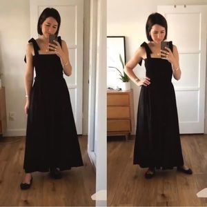 DOEN Black Tie Shoulder Rouched Long Maxi Dress sz Small
